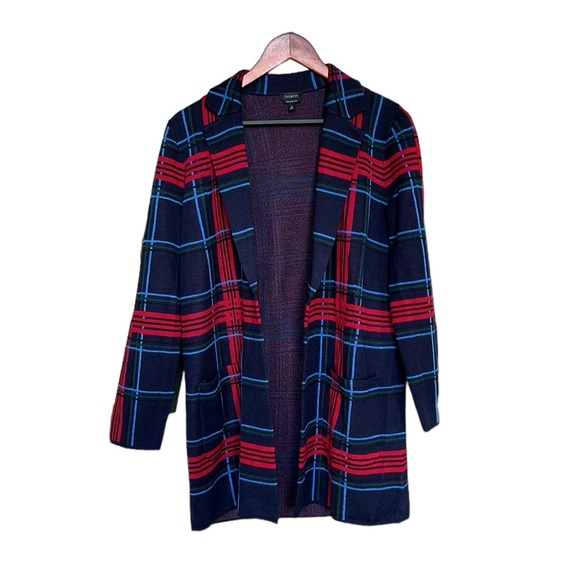 TALBOTS MERINO WOOL COATIGAN - CABIN PLAID, SMALL, OPEN FRONT - Picture 2 of 13